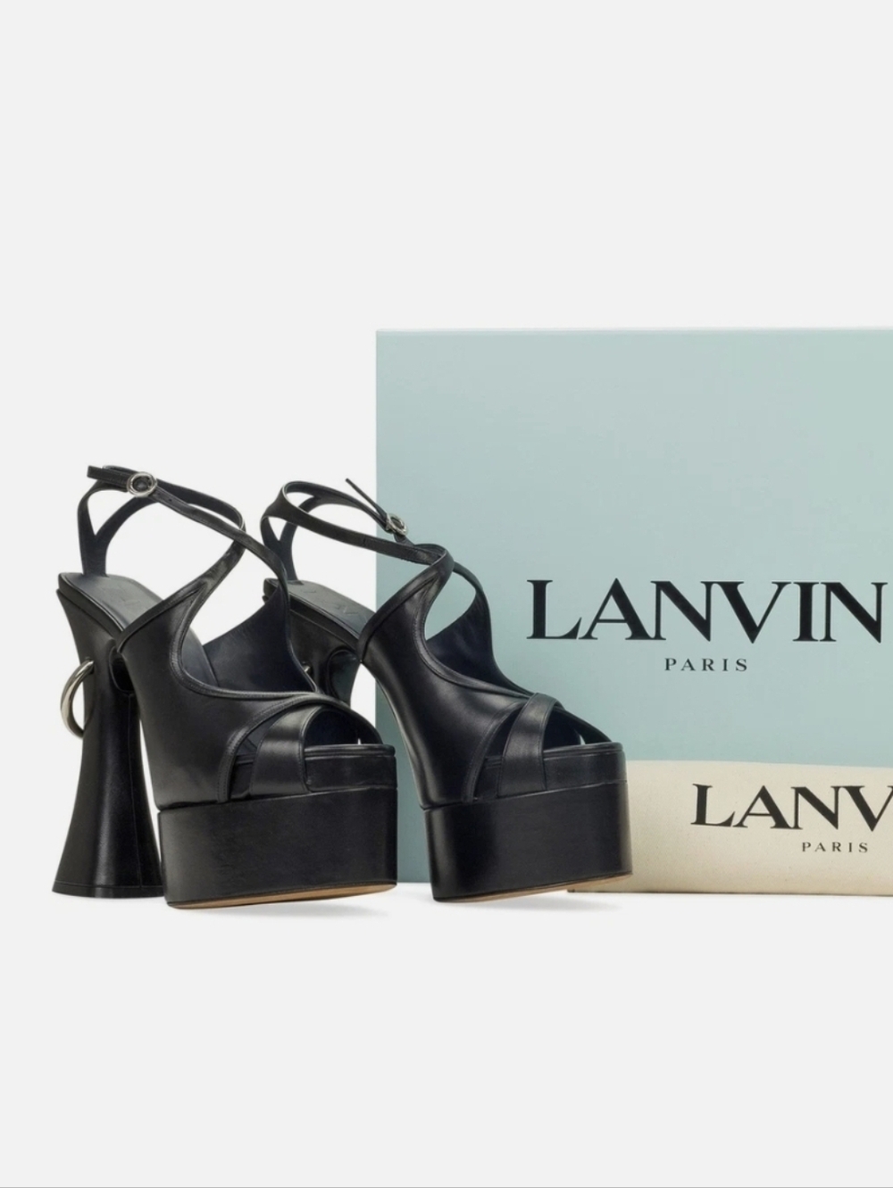 Lanvin Black Leather High Platform Strappy Sandals